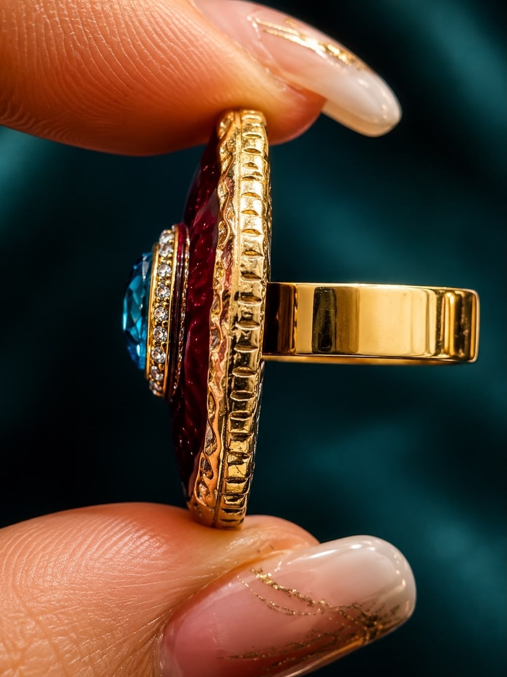 Red & Blue Enamel Statement Ring by - Picture 3 of 6